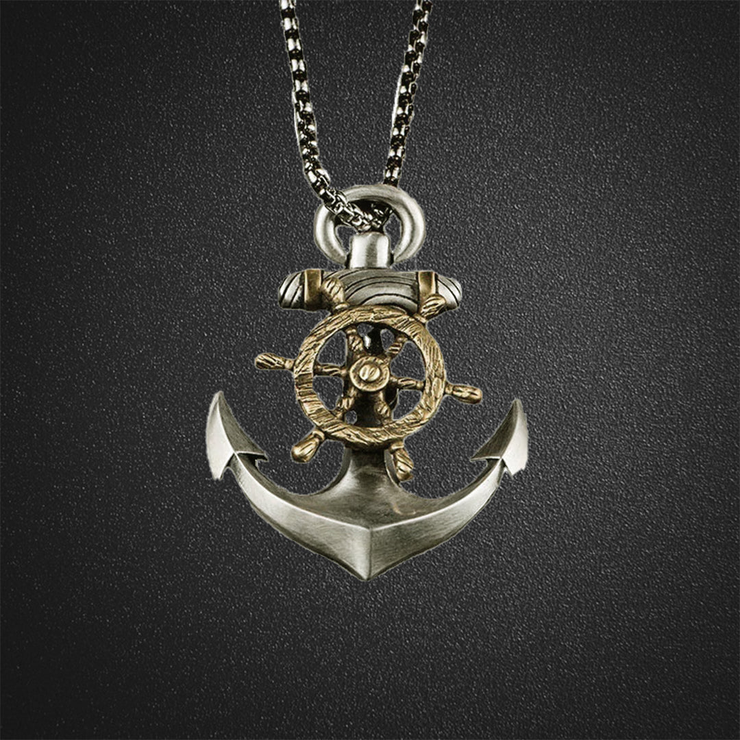 Anchor and Rudder Rotation Pendant Necklace