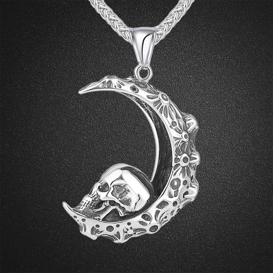 Crescent Skull Pendant Necklace