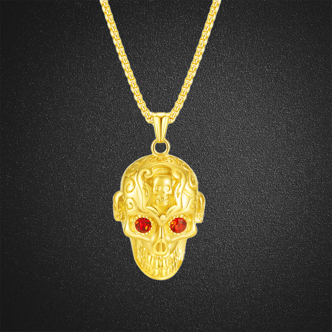 Titanium Red Eye Skull Necklace
