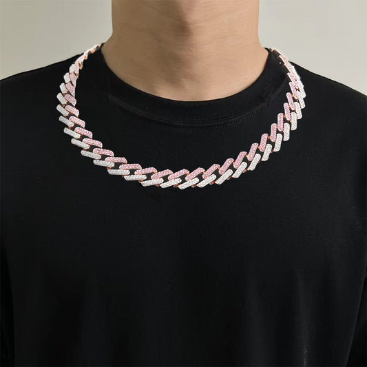 Diamond Inlaid Geometric Cuban Chain Necklace