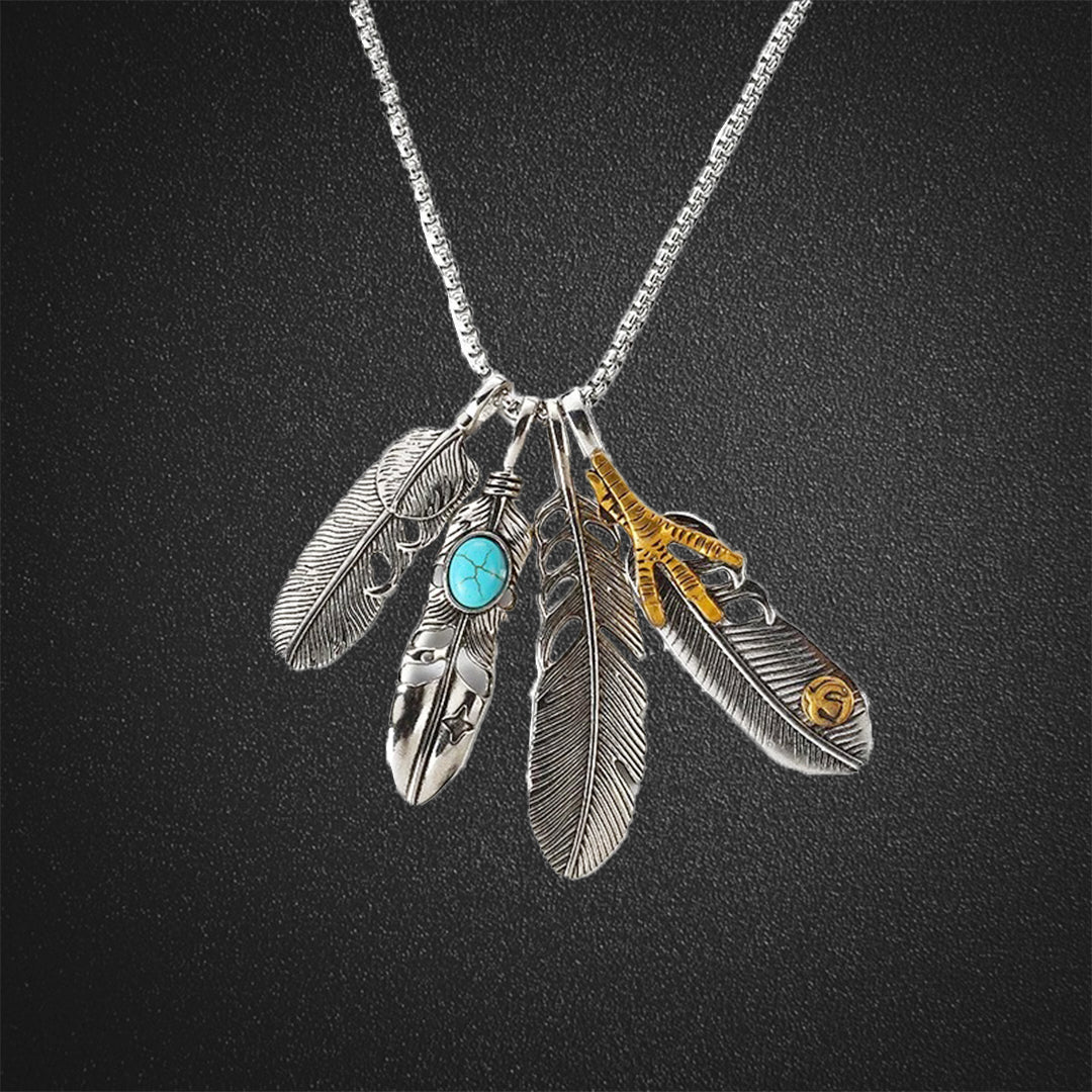 Four Feather Pendants Necklace