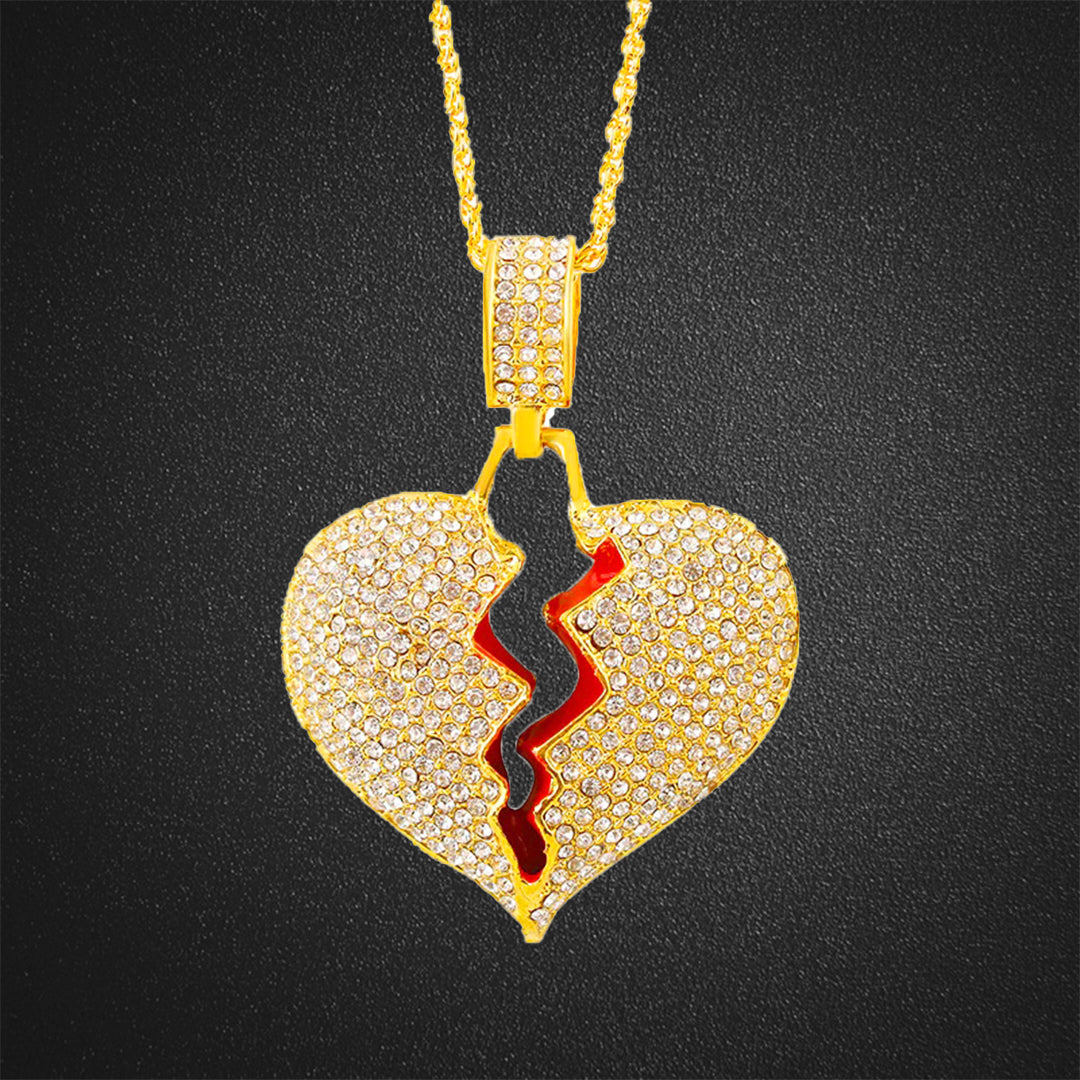Full Drill Broken Heart Pendant Necklace