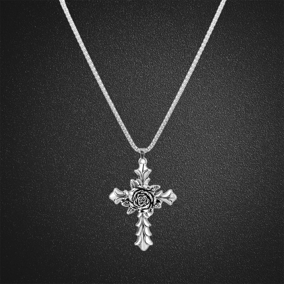 Gothic Rose Cross Pendant Necklace