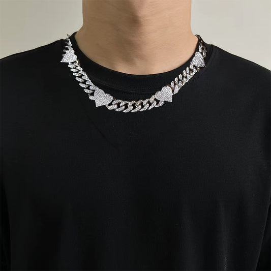 Heart Shape Decorate Cuban Chain