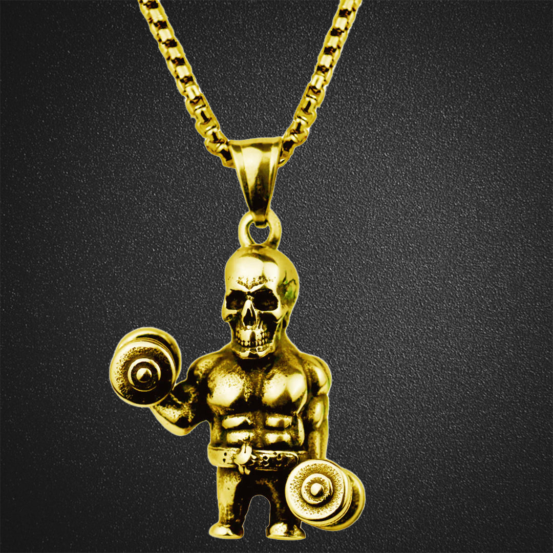 Hip-Hop Skull Dumb Bell Pendant Necklace