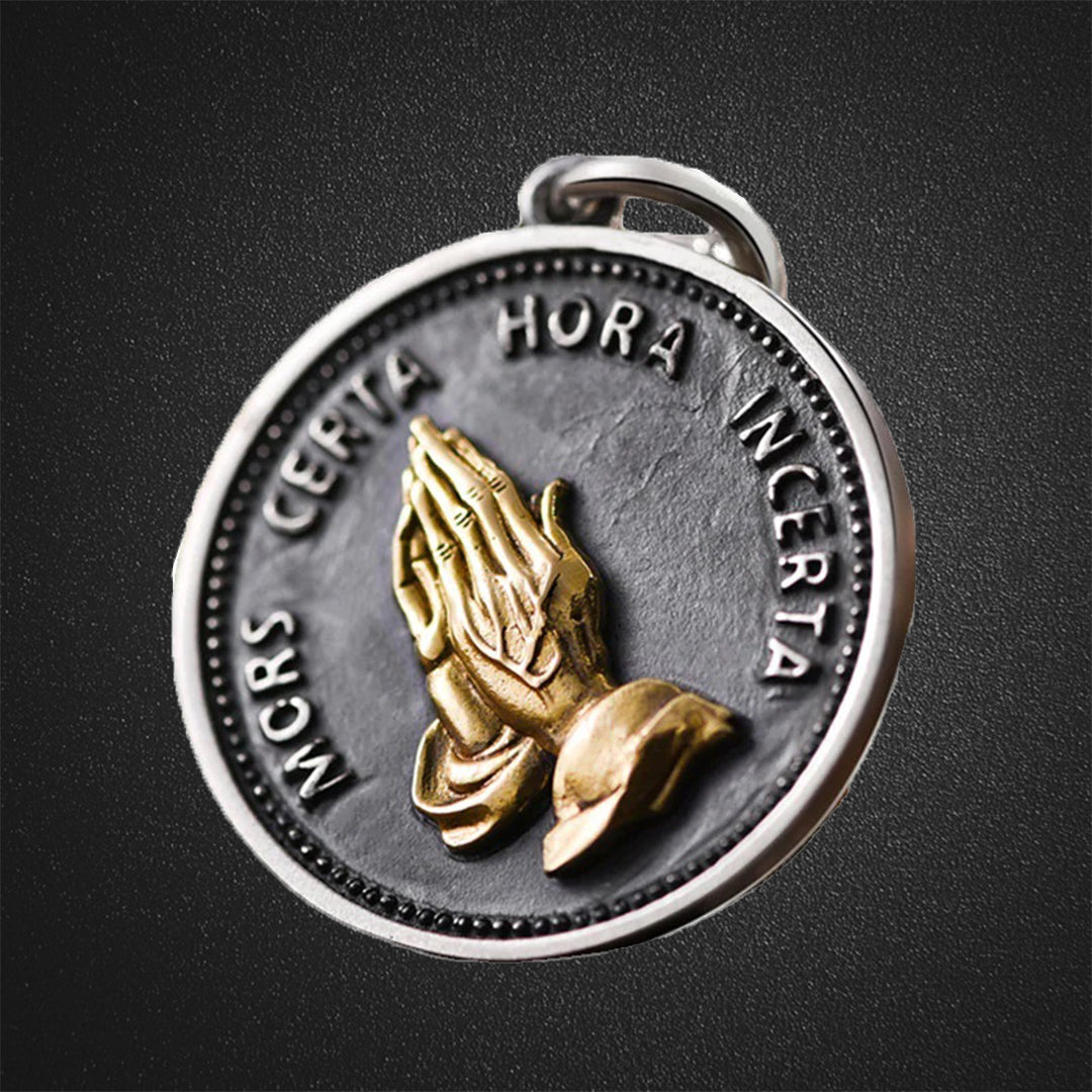 Prayer Hand Coin Pendant Necklace