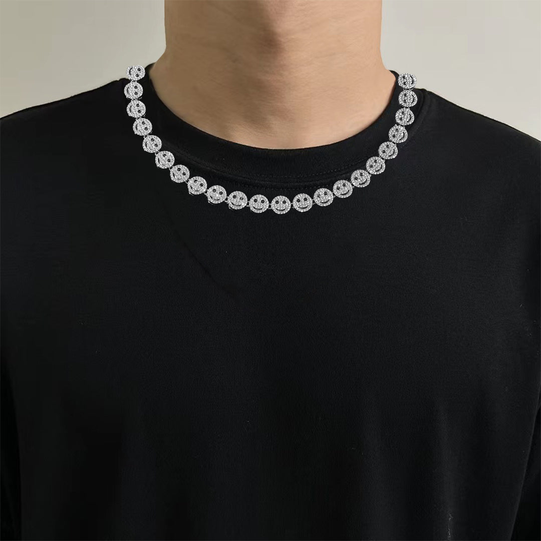 Silver Smiley Face Diamond Chain 20in