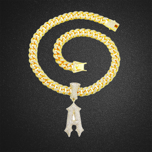 Single Letter A Pendant Cuban Chain Necklace