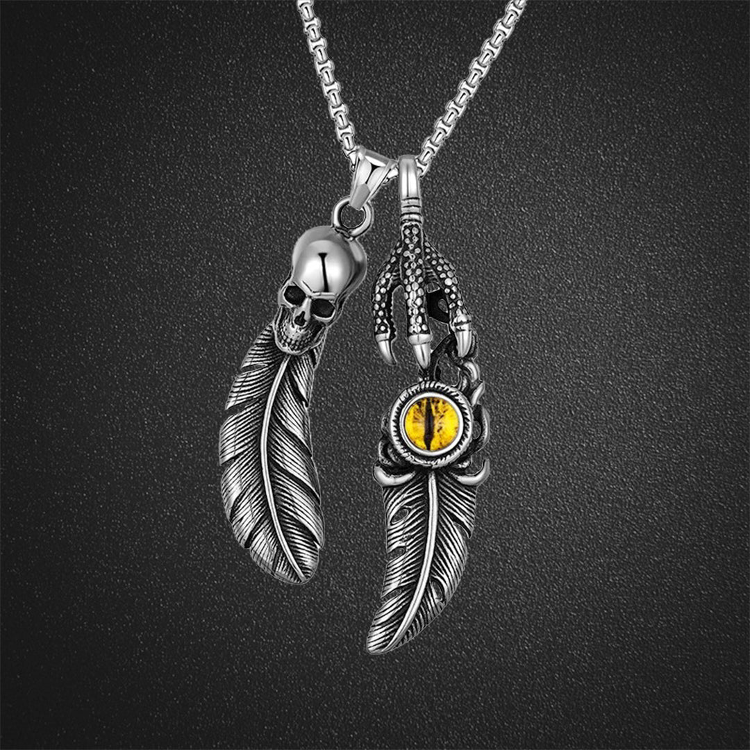 Titanium Feather Devil Eye Necklace