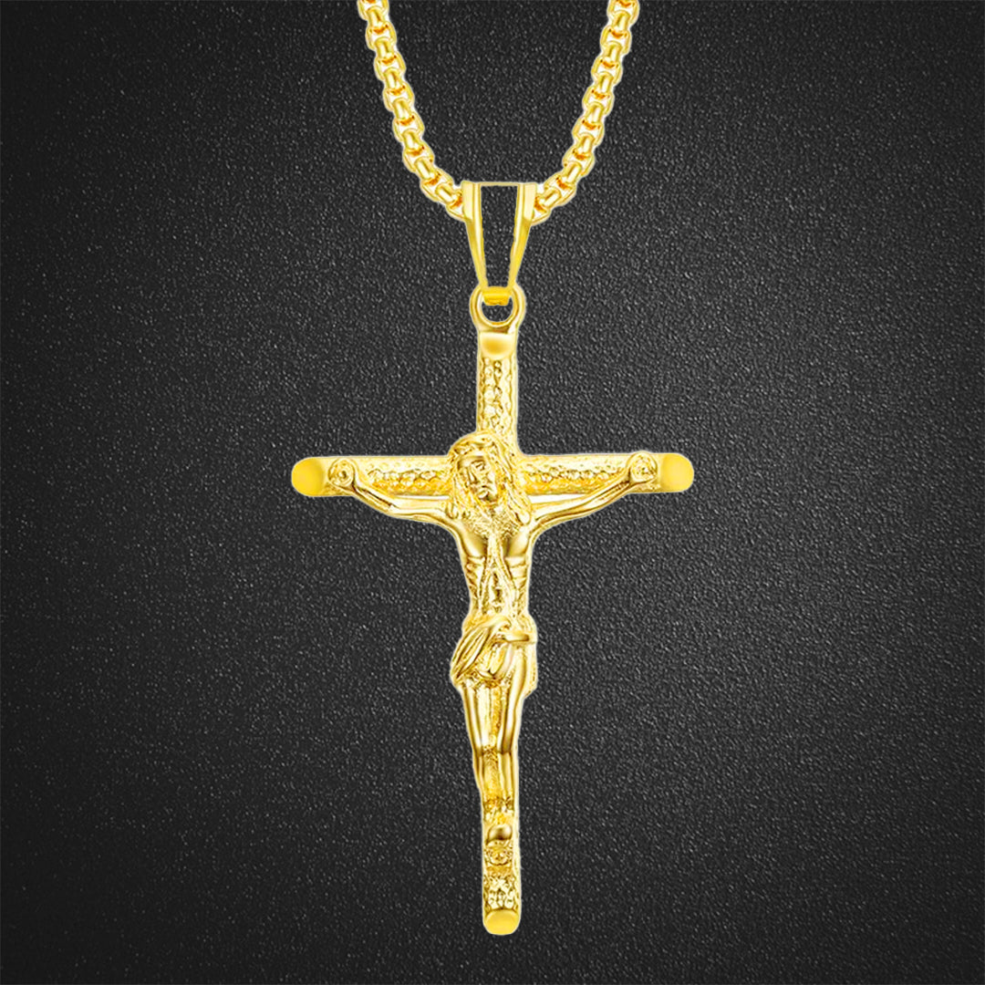 Titanium Steel Gold-Plated Crosses Jesus Pendant Necklace