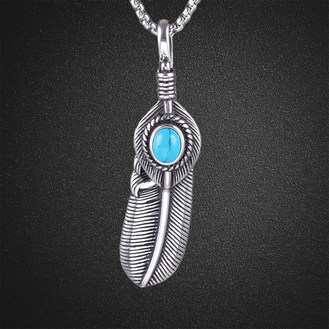 Titanium Steel Turquoise Feather Pendant Necklace