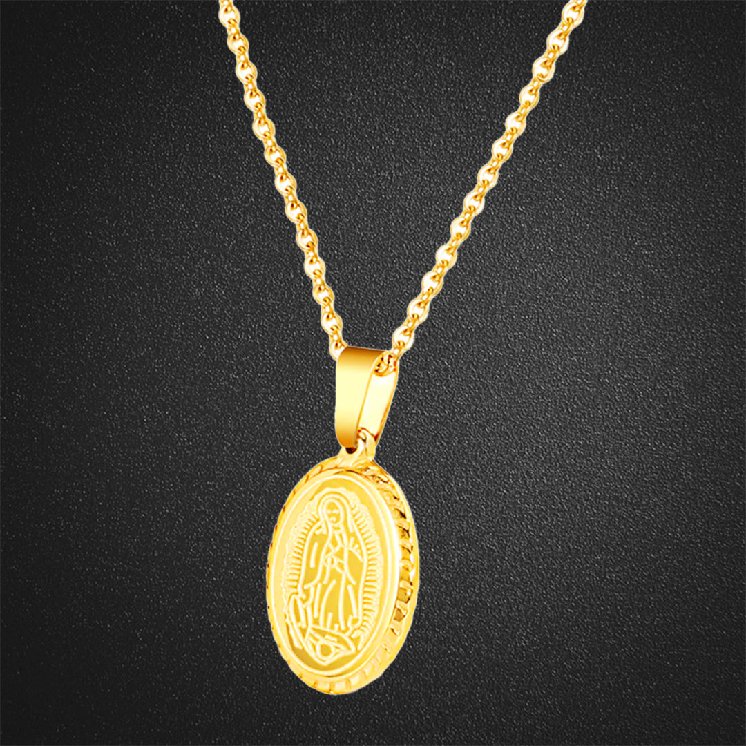 Virgin Maria Oval Brand Necklace Earrings Set