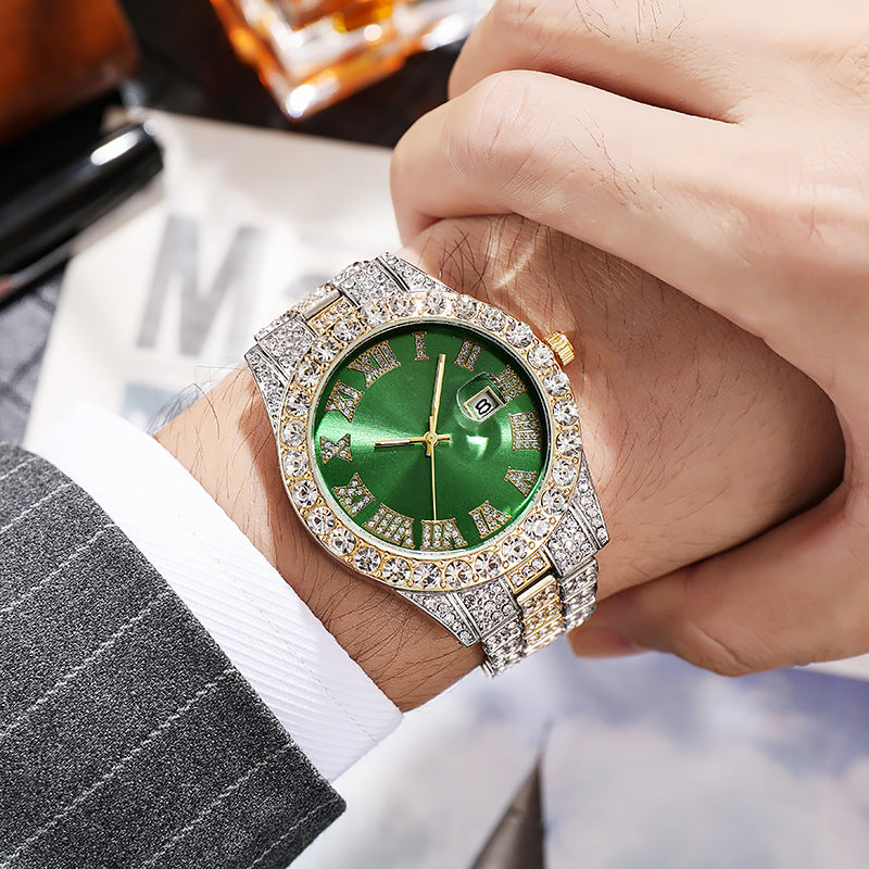 Full Diamond-encrusted Roman Scale Quartz Watch