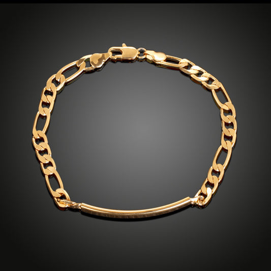 18K Gold Figaro Chain Plain Bracelet