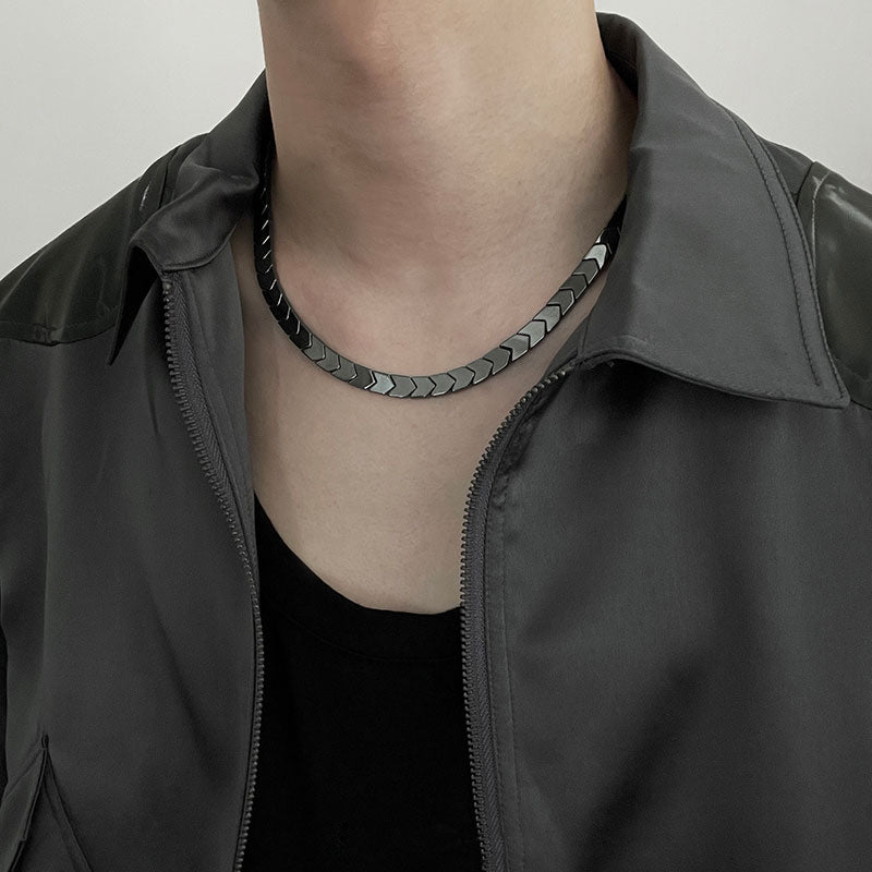 Trendy Black Gallstone Snake Chain for Men