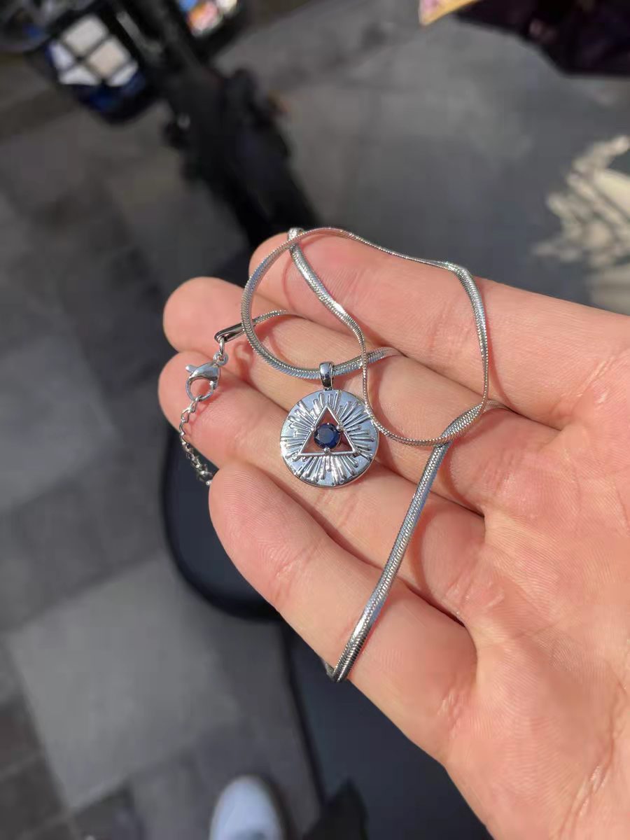 Pharaoh Eye Blue Zircon Pendant Necklace