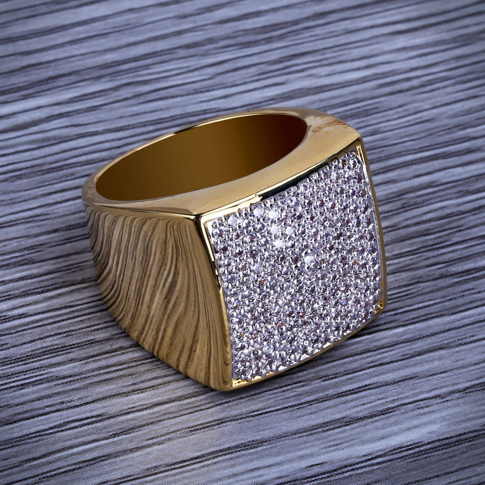Gold Square Diamond Ring with Micro Inset Zircon