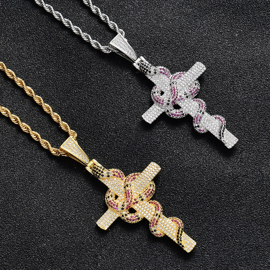 Cross with Snake Pendant Necklace