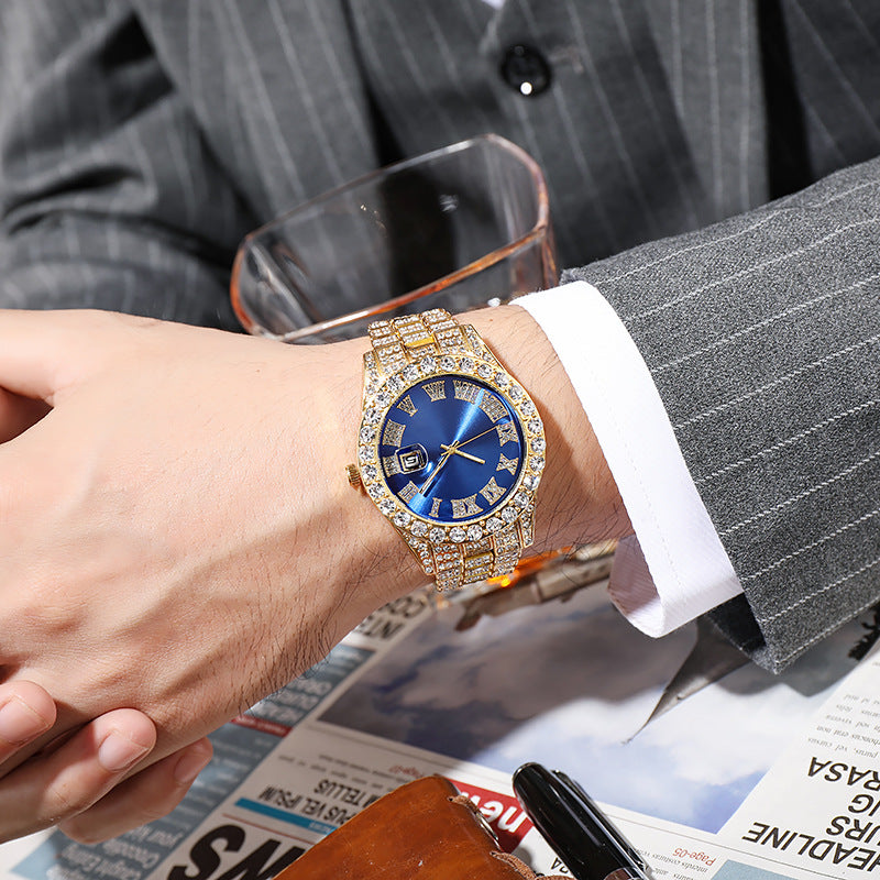 Full Diamond-encrusted Roman Scale Quartz Watch