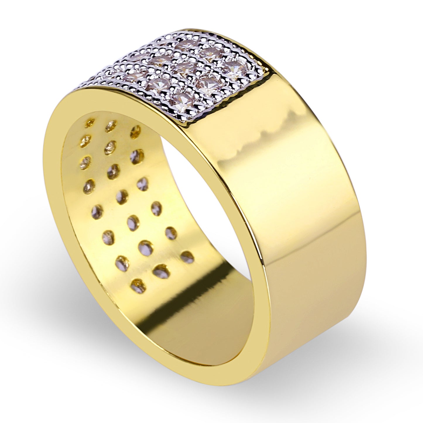 Gold-Plated Micro Inset Zircon Round Diamond Ring