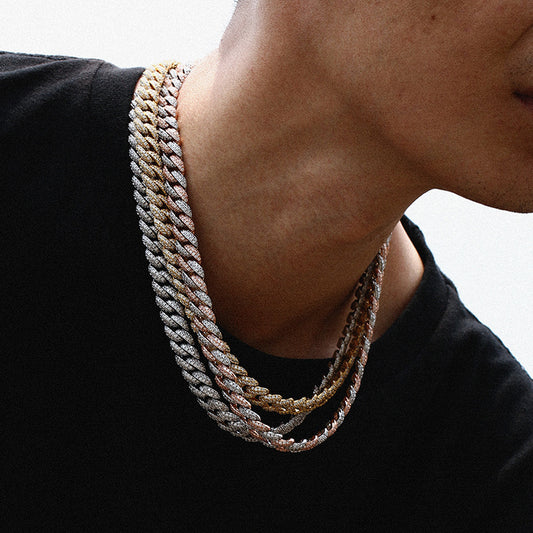 10mm Studded Pink Zircon Cuban Chain Necklace