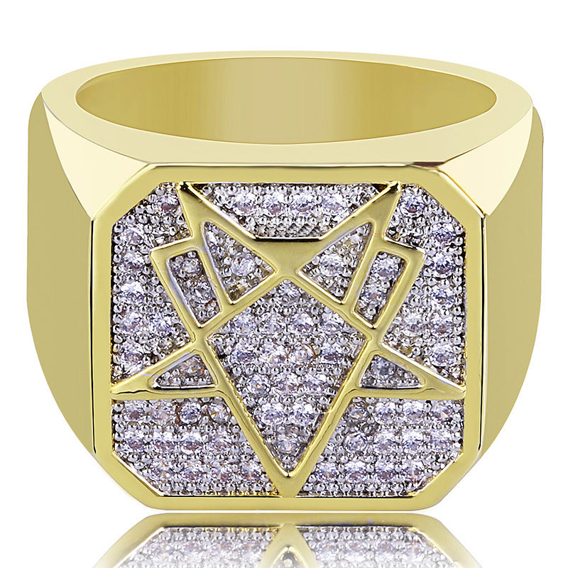 Geometric Patterns Gold Plated Diamond Ring