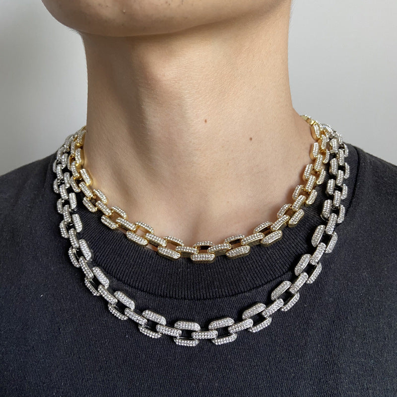 12mm Stunning Diamond Curb Chain Necklace