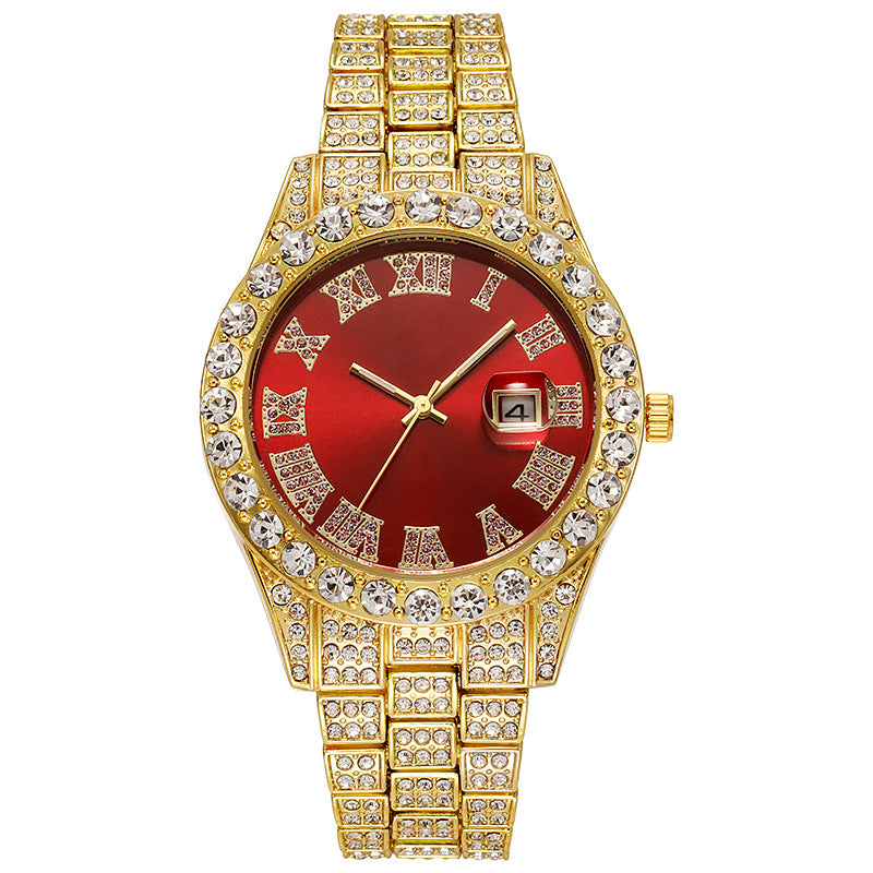 Full Diamond-encrusted Roman Scale Quartz Watch