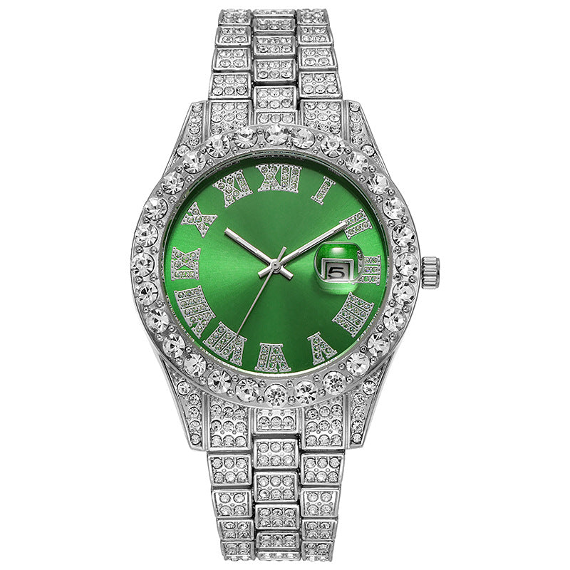 Full Diamond-encrusted Roman Scale Quartz Watch