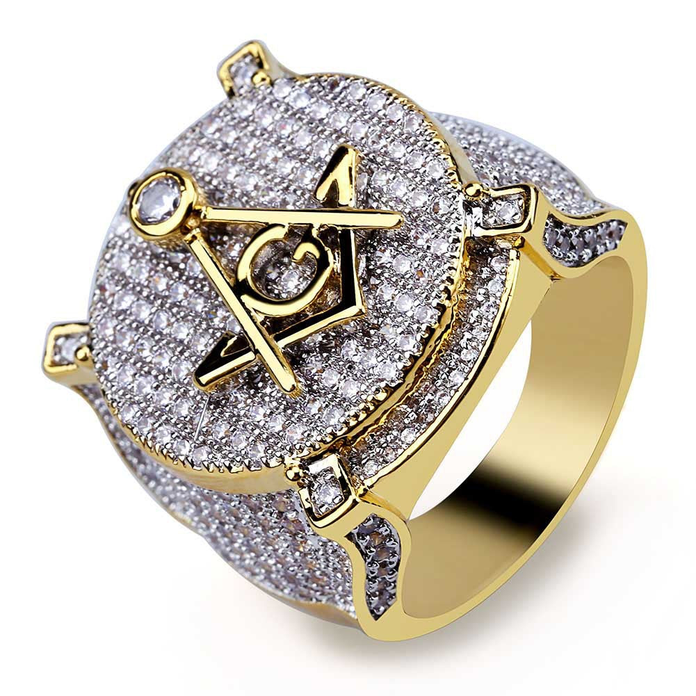 Hip Hop Diamond Ring with Real Gold Plating and Zircon Stones