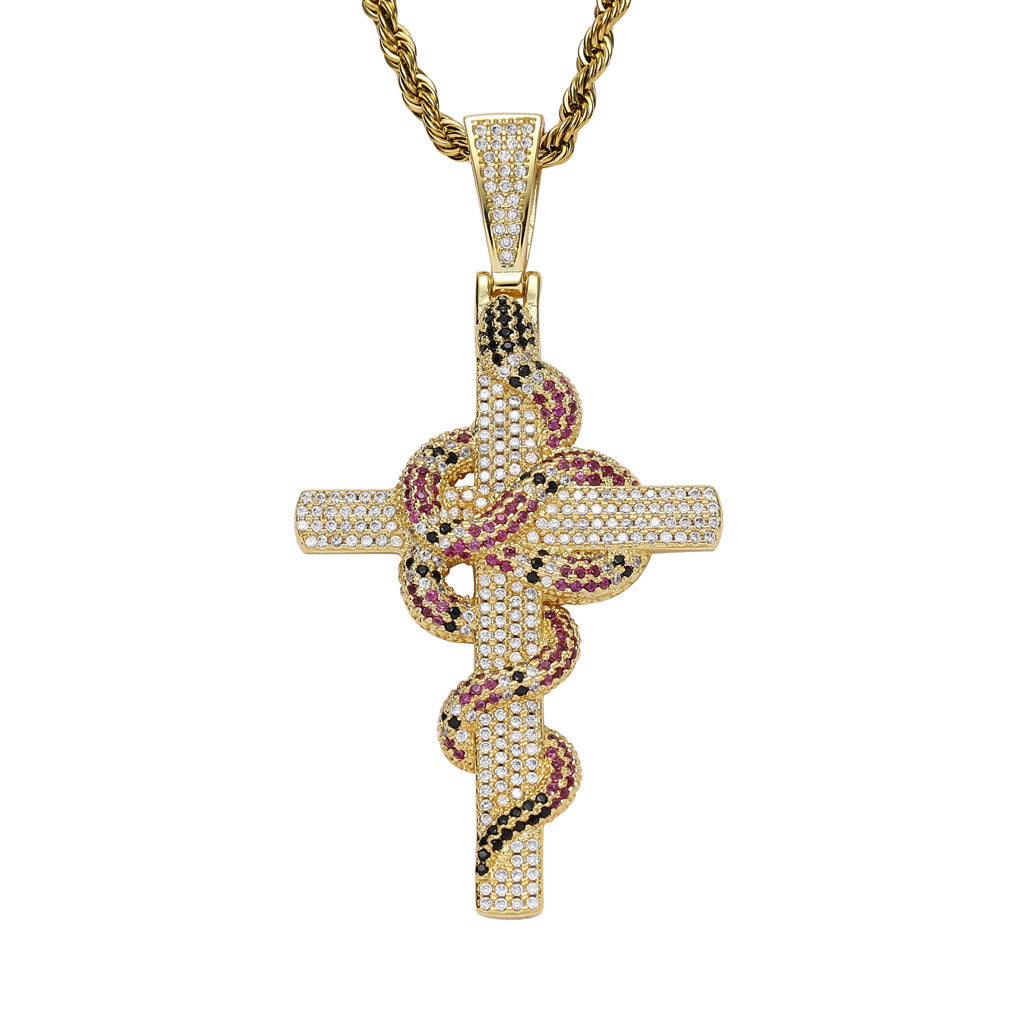 Cross with Snake Pendant Necklace