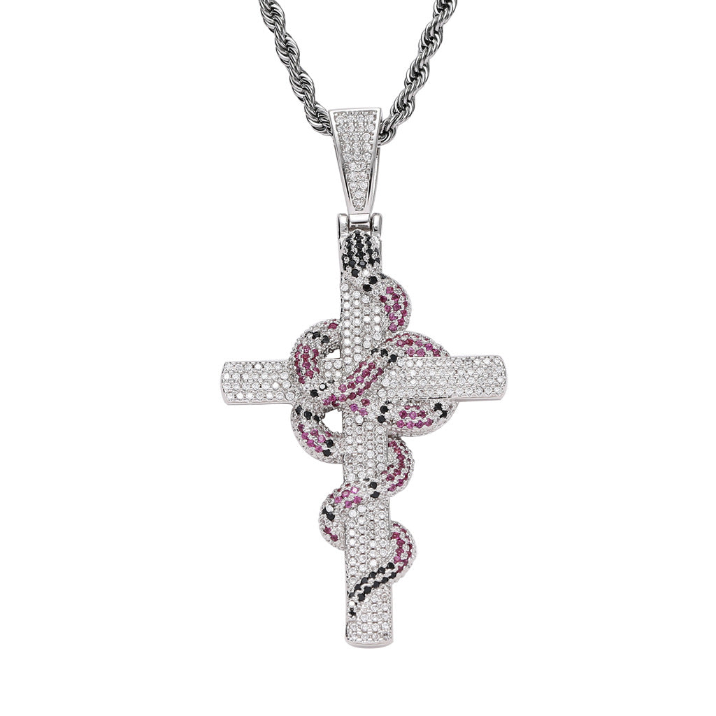 Cross with Snake Pendant Necklace