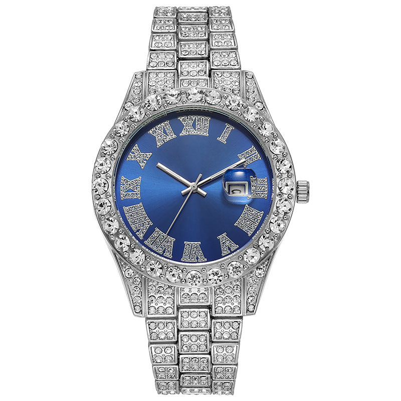 Full Diamond-encrusted Roman Scale Quartz Watch