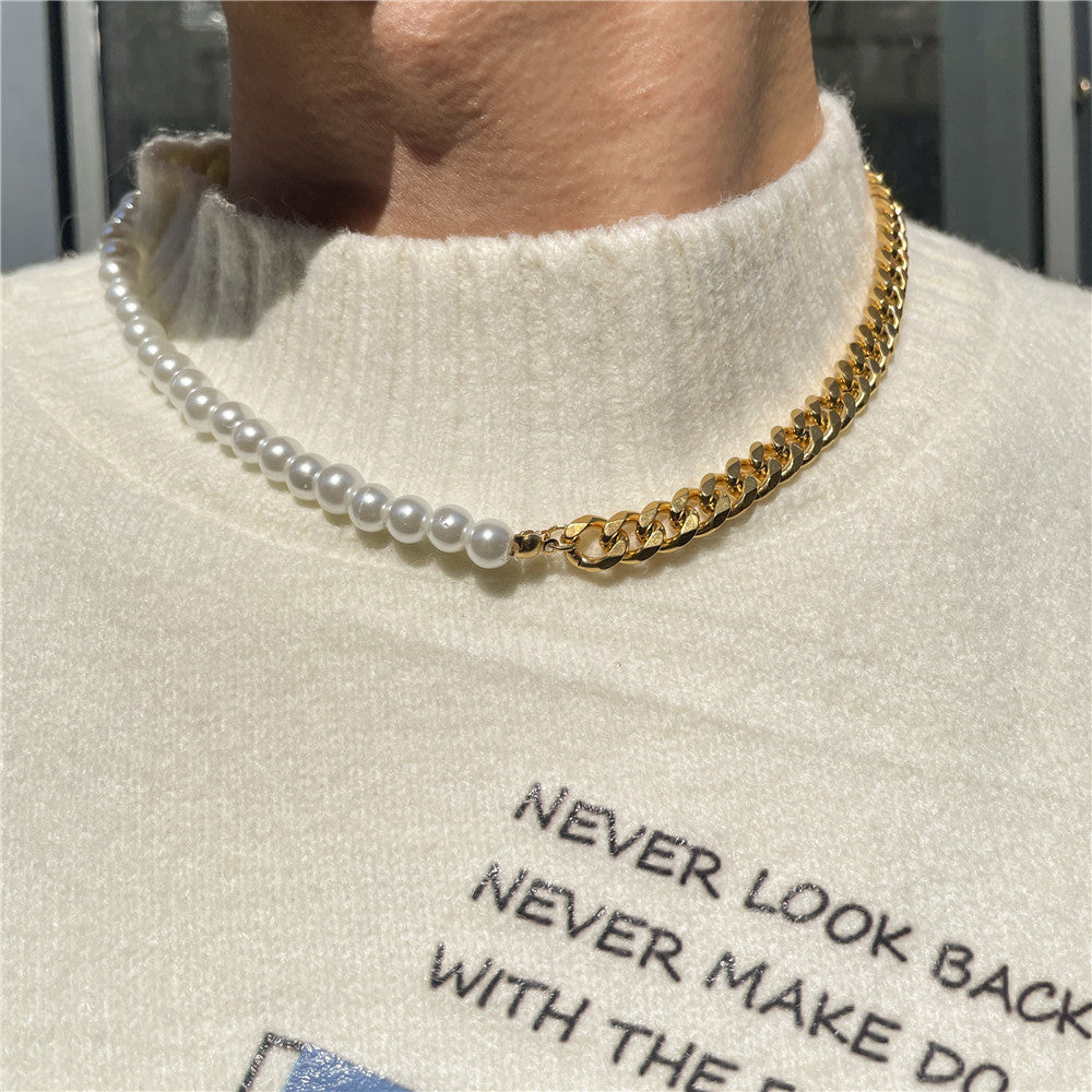 Pearl and Steel Figaro Chain Necklace