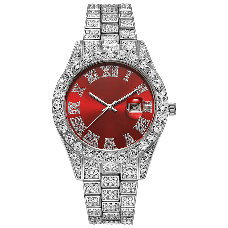 Full Diamond-encrusted Roman Scale Quartz Watch