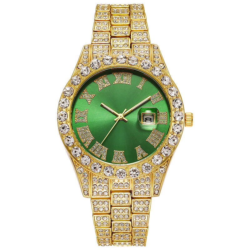 Full Diamond-encrusted Roman Scale Quartz Watch