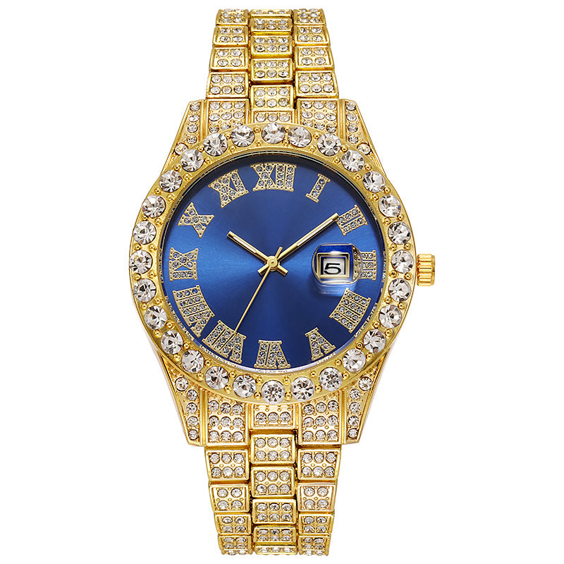 Full Diamond-encrusted Roman Scale Quartz Watch