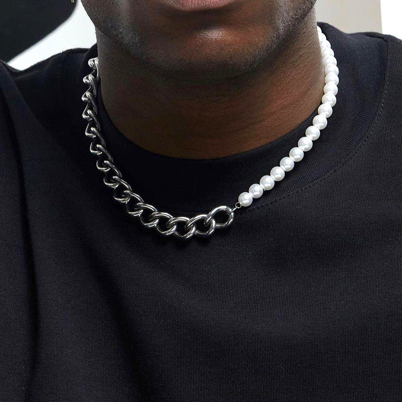 Pearl and Steel Figaro Chain Necklace