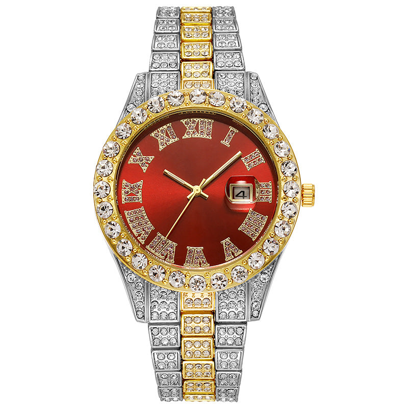 Full Diamond-encrusted Roman Scale Quartz Watch