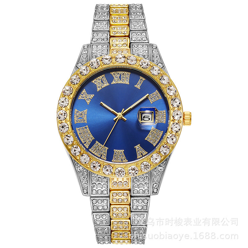 Full Diamond-encrusted Roman Scale Quartz Watch
