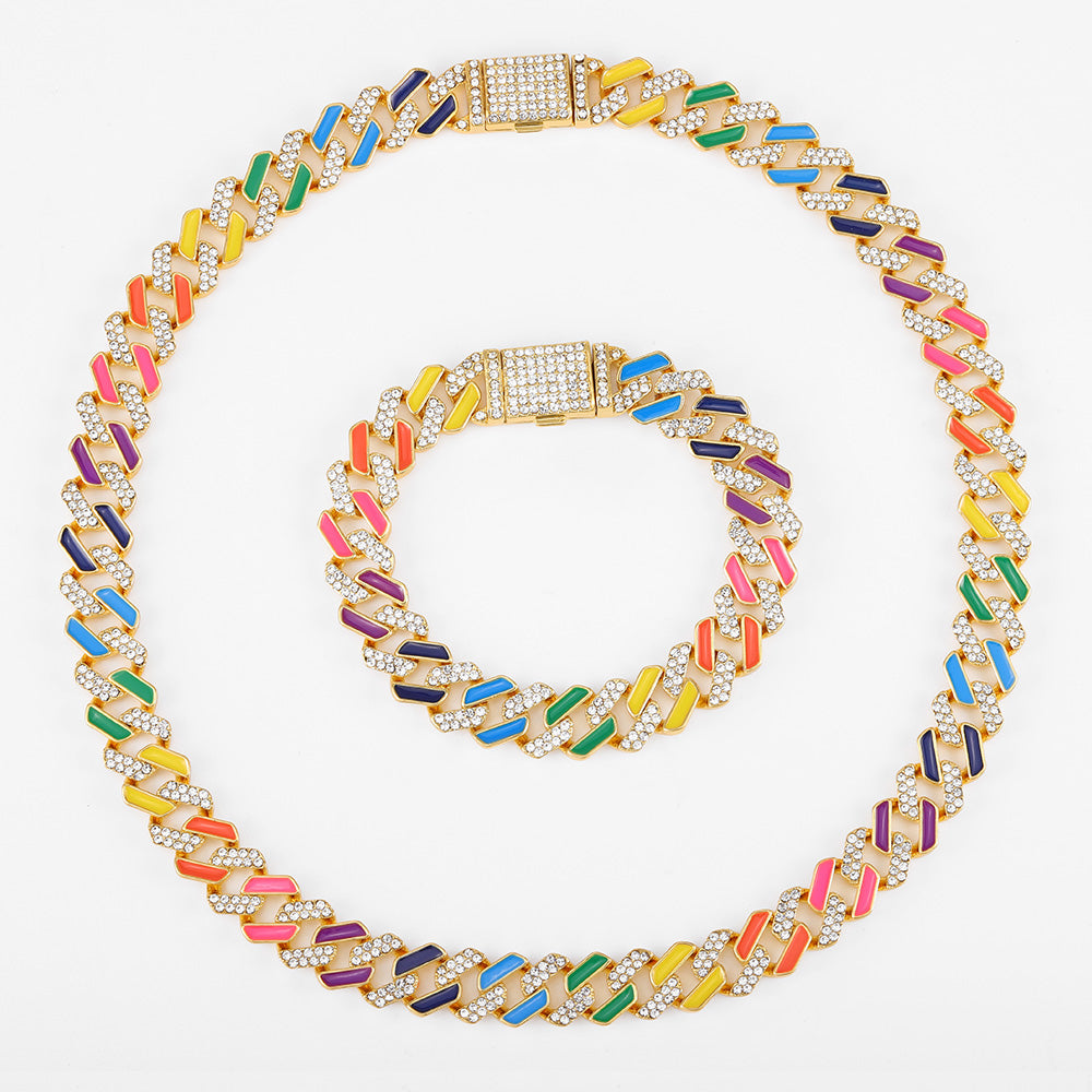 Hip Hop Style Rainbow Diamond Cuban Chain