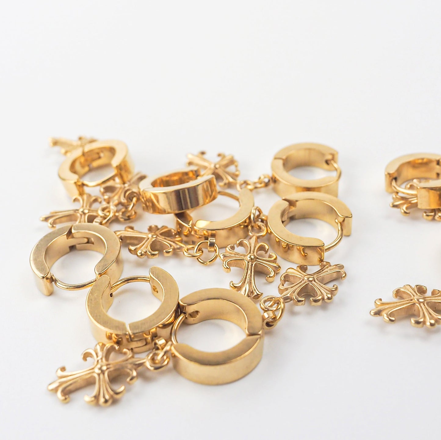 Golden Cross Drop Earring Hoop Set - Pack of 10