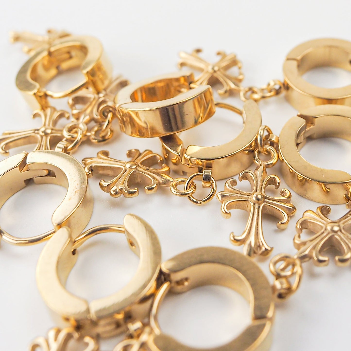 Golden Cross Drop Earring Hoop Set - Pack of 10