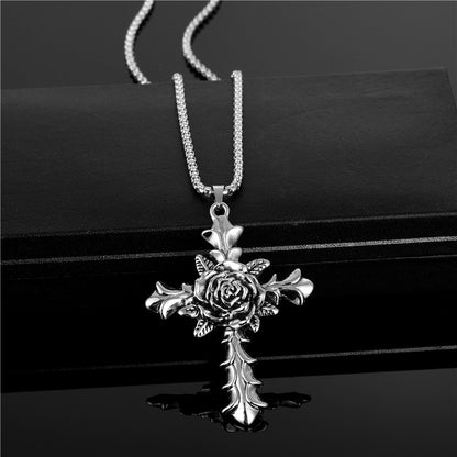 Gothic Rose Cross Pendant Necklace