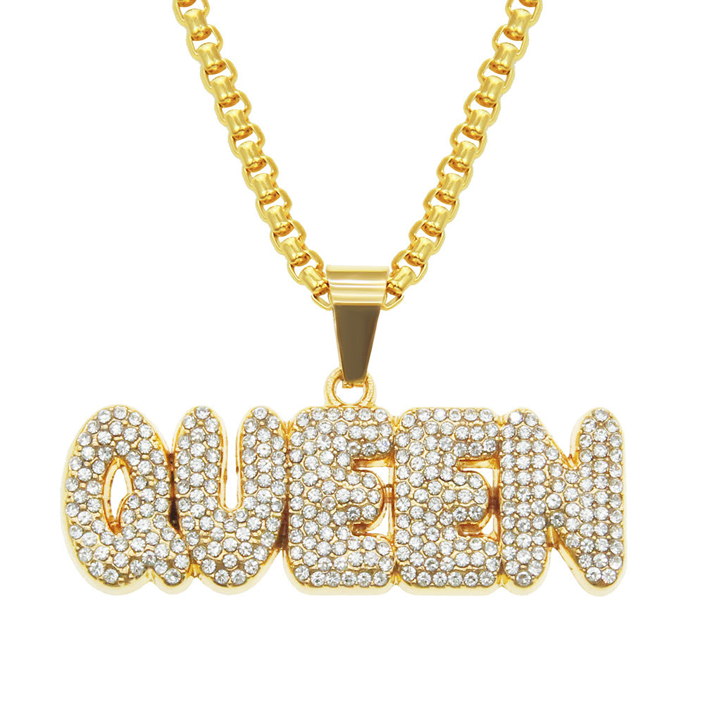 Queen Letters Full Drill Pendant Necklace