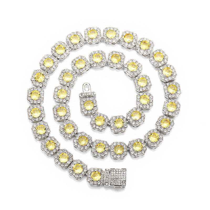 Silver Yellow 18in Square Rock Sugar Diamond Chain