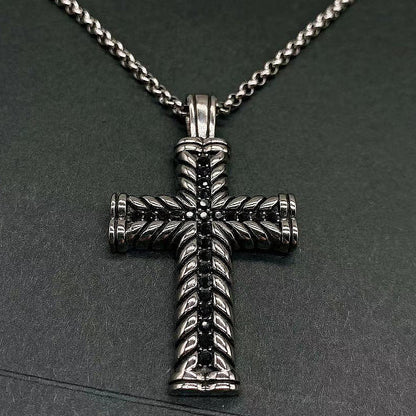 Black Rhinestone Cross Pendant Necklace