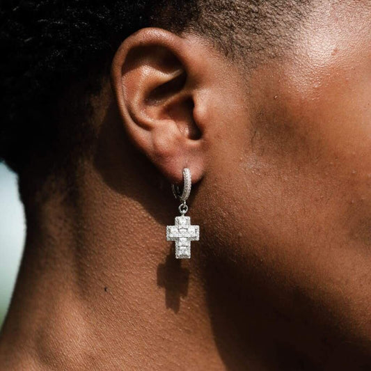 Cross-Stone Versatile Men's Drop Earrings