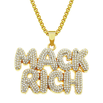 MACKRICH Hip Hop Diamond Letters Pendant Necklace