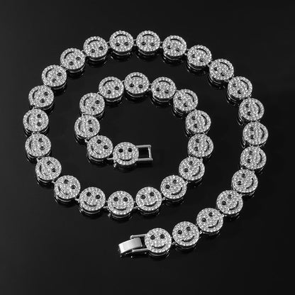 Silver Smiley Face Diamond Chain 20in